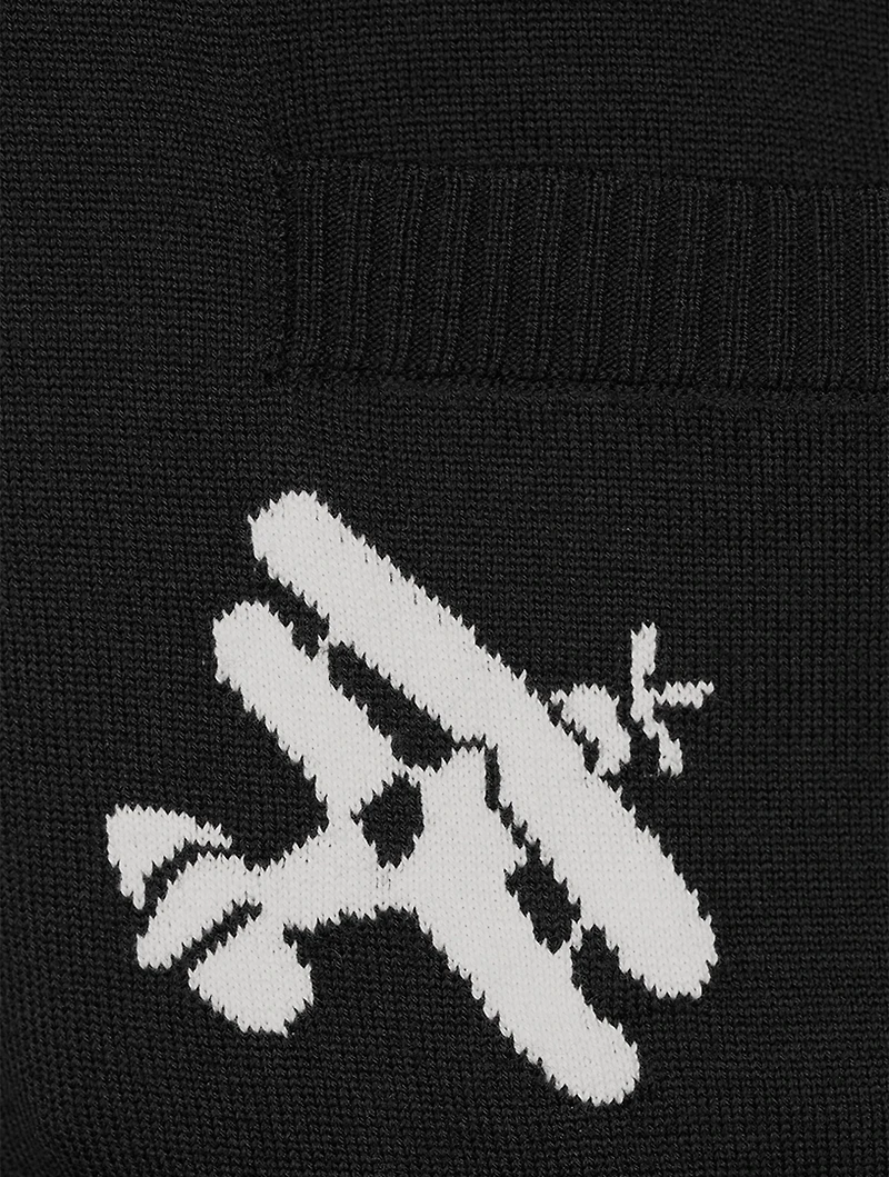 Navy Fine Merino Wool Half Drop Sky Icons 4-bar Relaxed Fit Cardigan