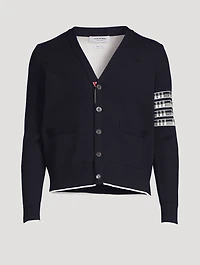 Four-Bar V-Neck Cardigan With Plane