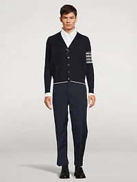 Four-Bar V-Neck Cardigan With Plane