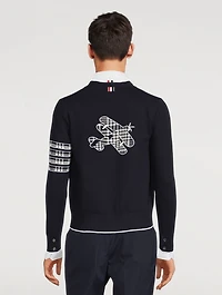 Four-Bar V-Neck Cardigan With Plane