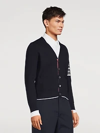 Four-Bar V-Neck Cardigan With Plane