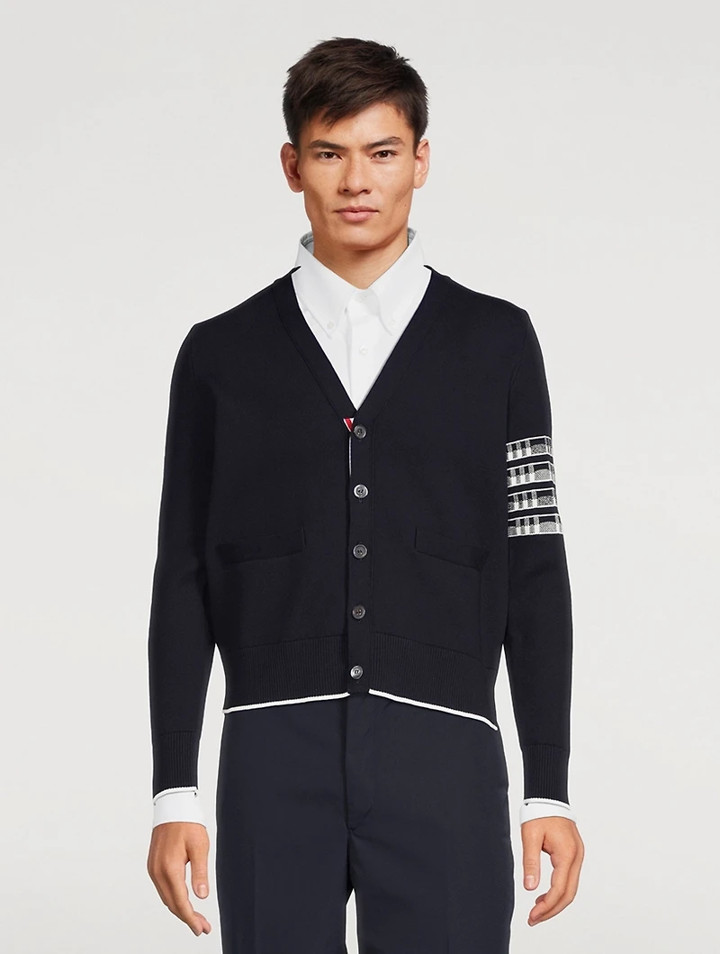 Four-Bar V-Neck Cardigan With Plane