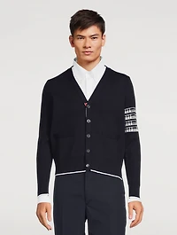 Four-Bar V-Neck Cardigan With Plane