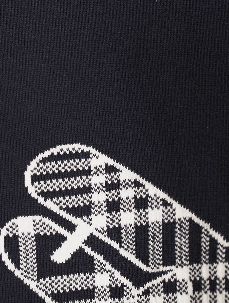 Four-Bar V-Neck Cardigan With Plane