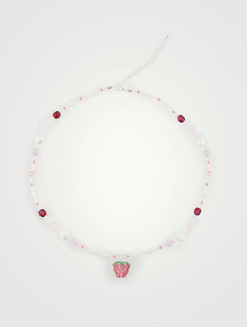 Fruit Assembly x Beaded Dark Pink Raspberry Necklace With Pearls