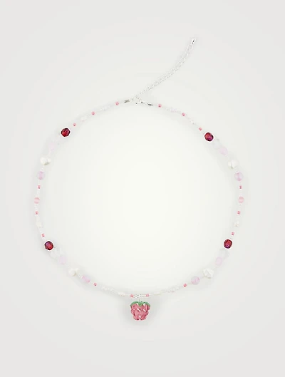Fruit Assembly x Beaded Dark Pink Raspberry Necklace With Pearls