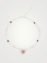 Fruit Assembly x Beaded Dark Pink Raspberry Necklace With Pearls