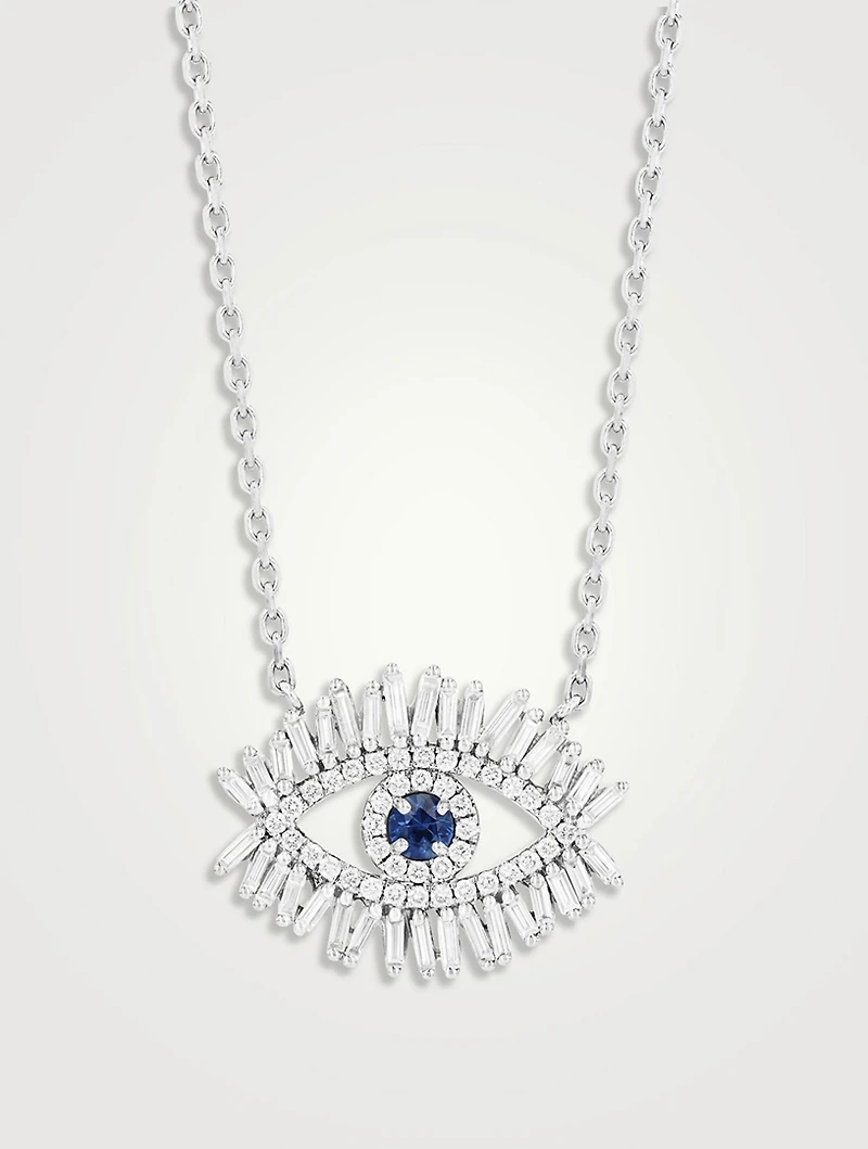 Evil Eye 18K White Gold Necklace With Sapphire And Diamonds
