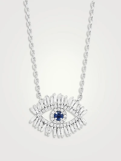 Evil Eye 18K White Gold Necklace With Sapphire And Diamonds