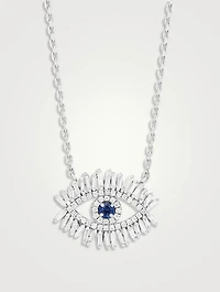 Evil Eye 18K White Gold Necklace With Sapphire And Diamonds