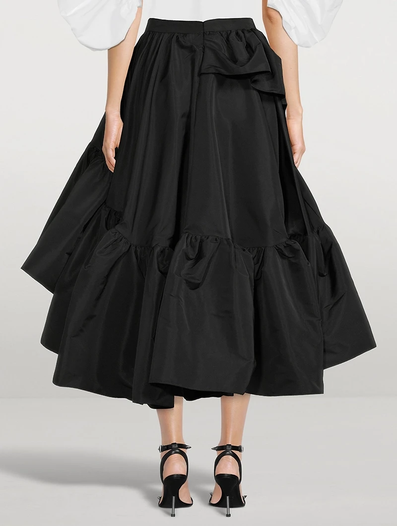 Ruffled Polyfaille Midi Skirt