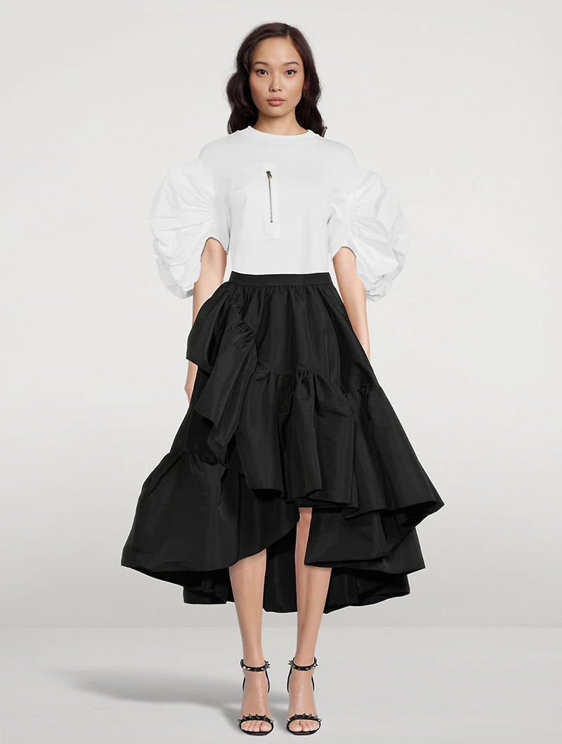 Ruffled Polyfaille Midi Skirt
