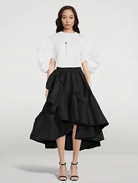Ruffled Polyfaille Midi Skirt