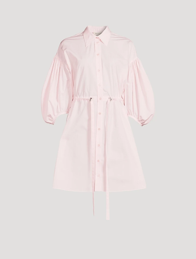 Balloon-Sleeve Cotton Shirt Dress