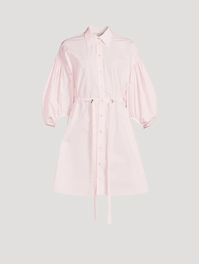 Balloon-Sleeve Cotton Shirt Dress