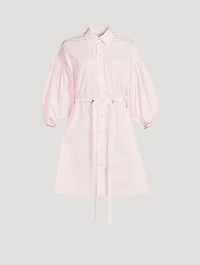 Balloon-Sleeve Cotton Shirt Dress