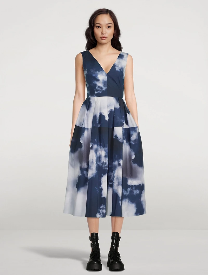 Cotton Midi Dress Blue Sky Print