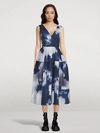 Cotton Midi Dress Blue Sky Print