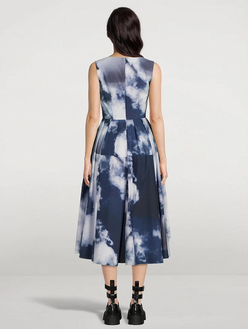 Cotton Midi Dress Blue Sky Print