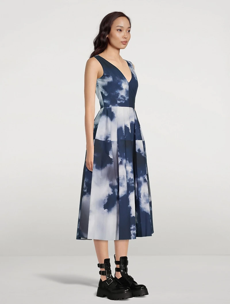 Cotton Midi Dress Blue Sky Print