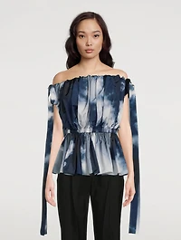 Off-The-Shoulder Top Sky Blue Print