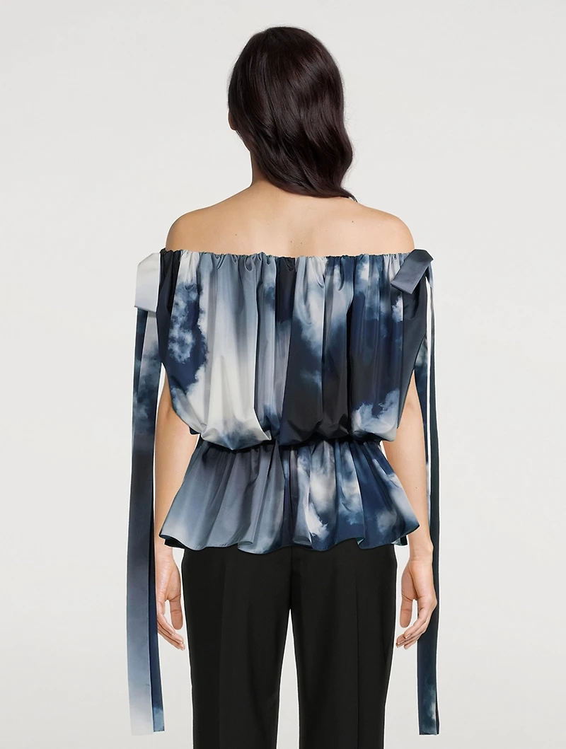 Off-The-Shoulder Top Sky Blue Print