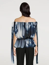 Off-The-Shoulder Top Sky Blue Print