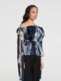Off-The-Shoulder Top Sky Blue Print
