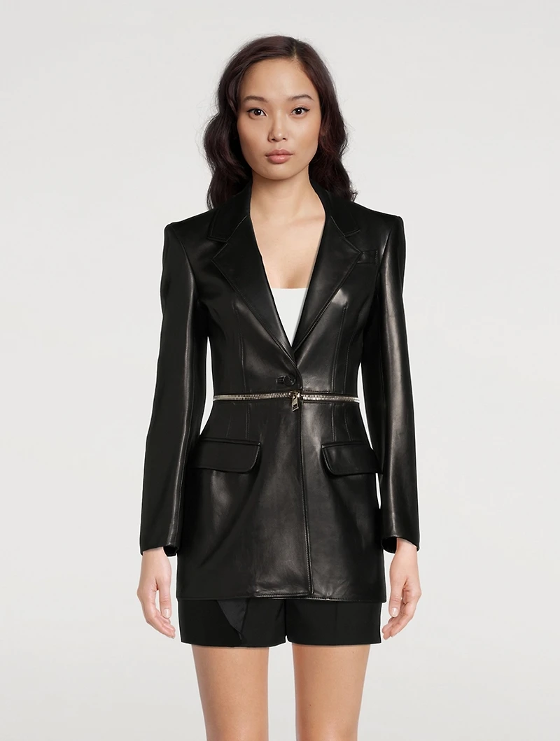 Spliced Leather Blazer