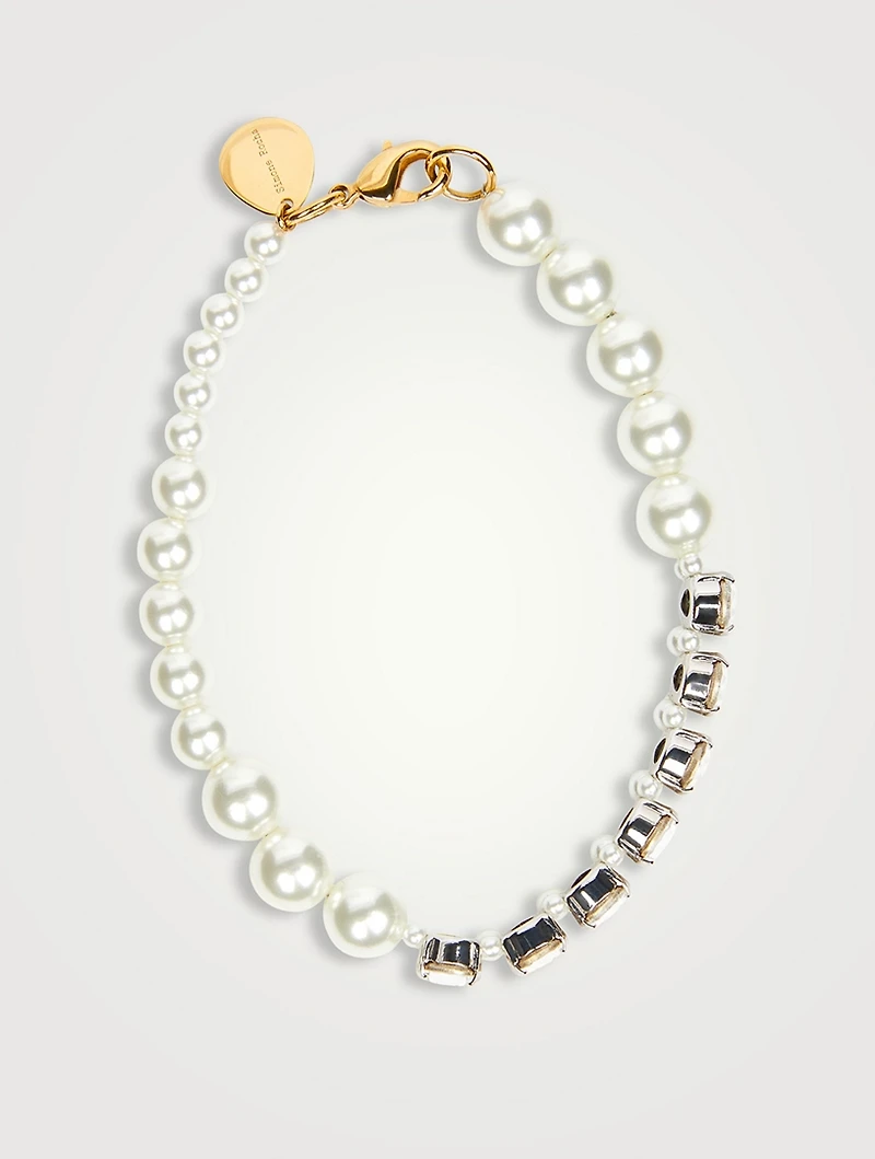 Faux Pearl Bracelet With Crystals