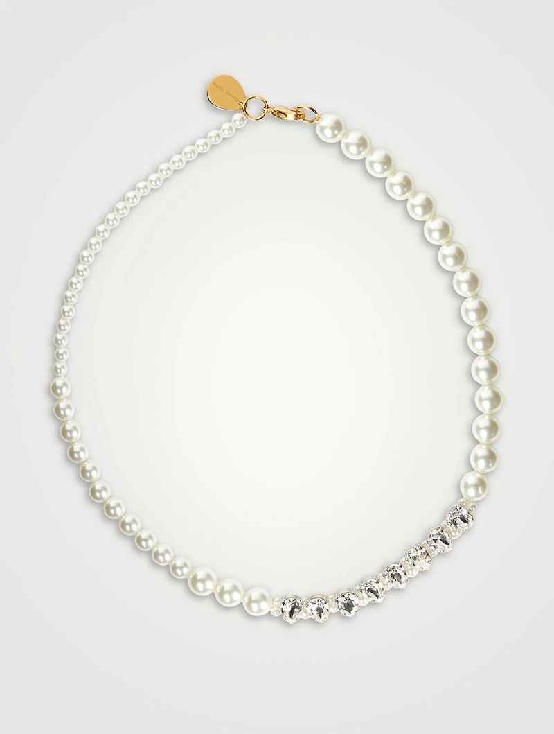 Faux Pearl Necklace With Crystals