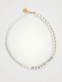 Faux Pearl Necklace With Crystals