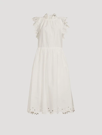 Corinne Silk Cotton Voile Midi Dress With Cutout Floral Embroidery