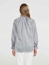 Aurelia Cotton Silk Dobby Ruffle Collar Shirt Striped Print