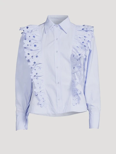 Tilia Cotton Poplin Shirt With Cutout Floral Embroidery