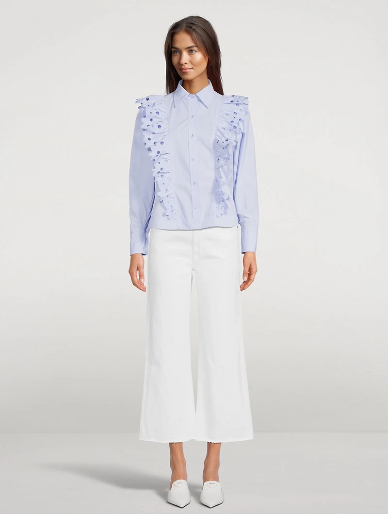 Tilia Cotton Poplin Shirt With Cutout Floral Embroidery