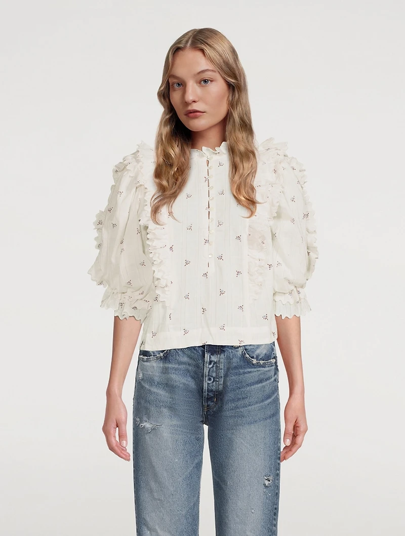 Florence Cotton Frill Three-Quarter Sleeve Blouse