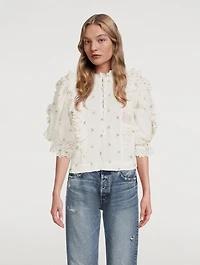 Florence Cotton Frill Three-Quarter Sleeve Blouse