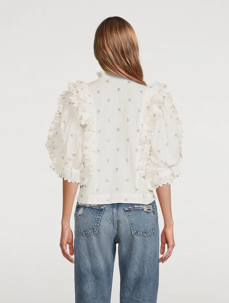 Florence Cotton Frill Three-Quarter Sleeve Blouse