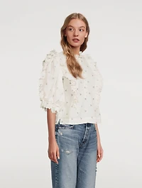 Florence Cotton Frill Three-Quarter Sleeve Blouse