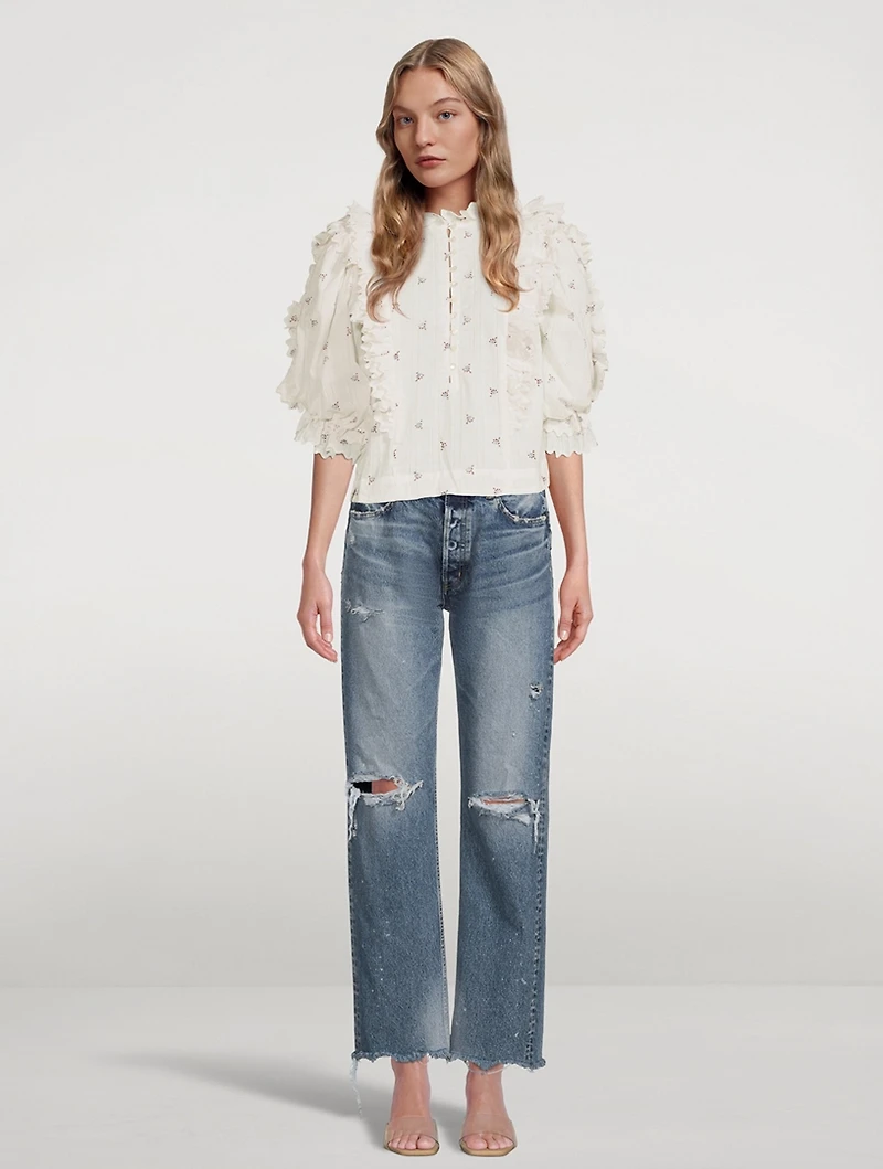 Florence Cotton Frill Three-Quarter Sleeve Blouse