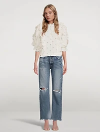 Florence Cotton Frill Three-Quarter Sleeve Blouse