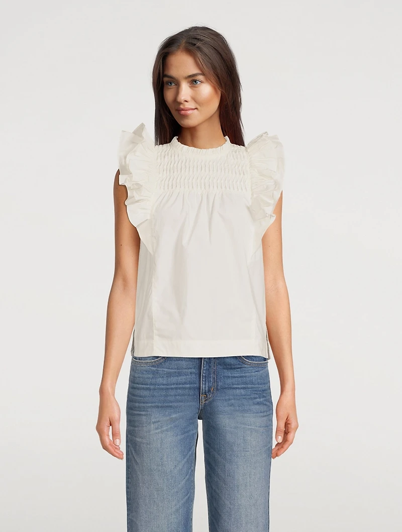 Odella Cotton Poplin Flutter Sleeve Top