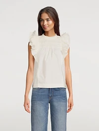 Odella Cotton Poplin Flutter Sleeve Top