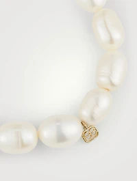 Pearl Bracelet With Small 14K Gold Pavé Diamond Plaque
