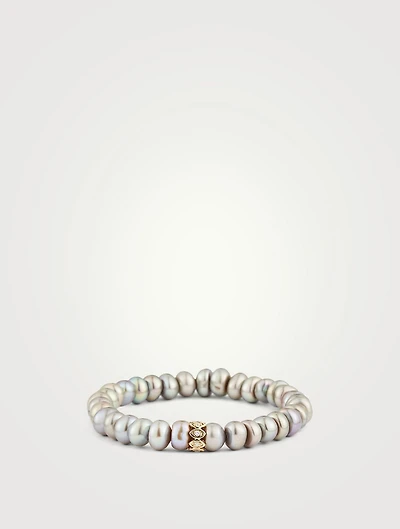 Pearl Bracelet With Large 14K Gold Evil Eye Bead
