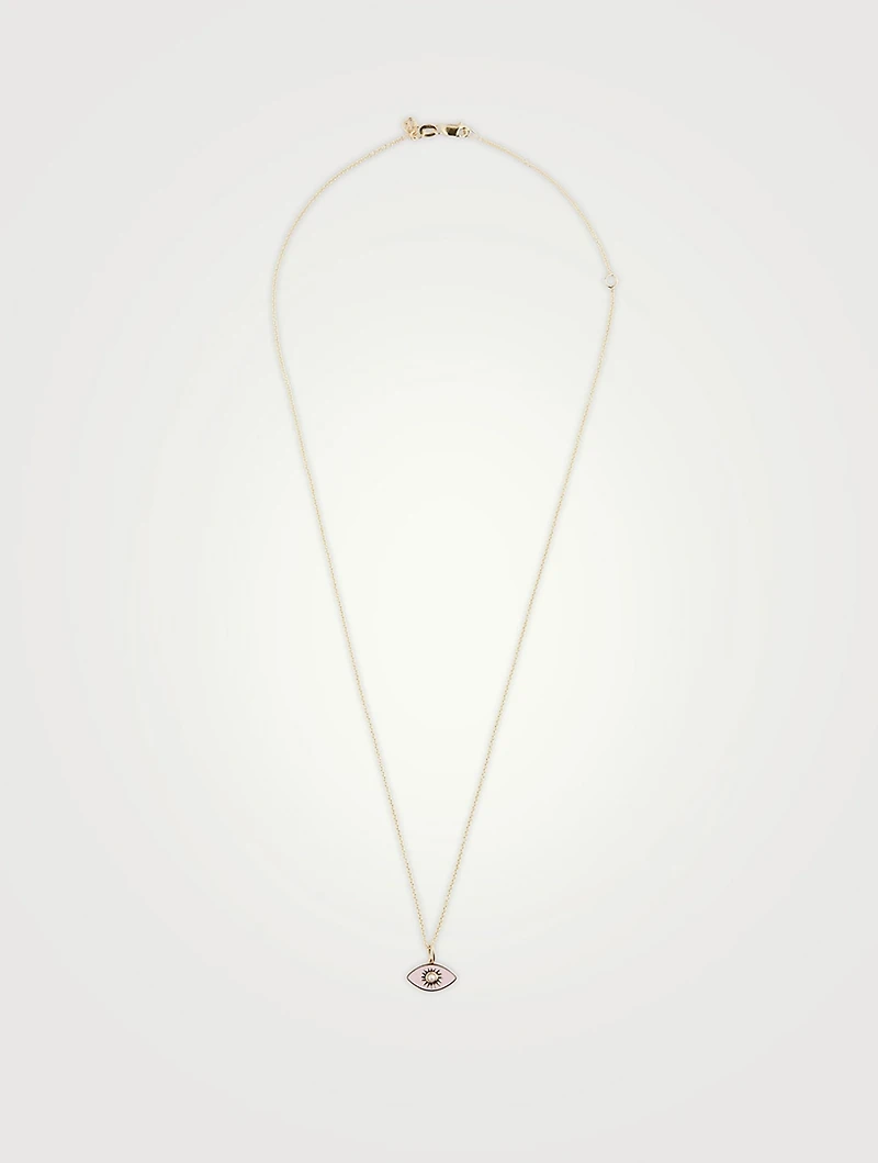 14K Gold Evil Eye Pendant Necklace With Pearl