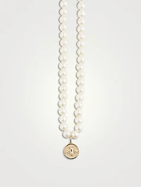 Pearl Necklace With Tiny 14K Gold Diamond Bee Charm