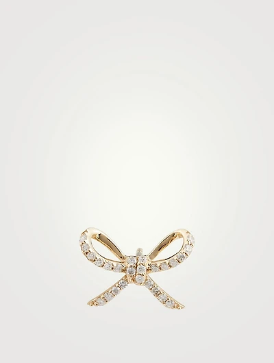 14K Gold Bow Pavé Diamond Stud Earring