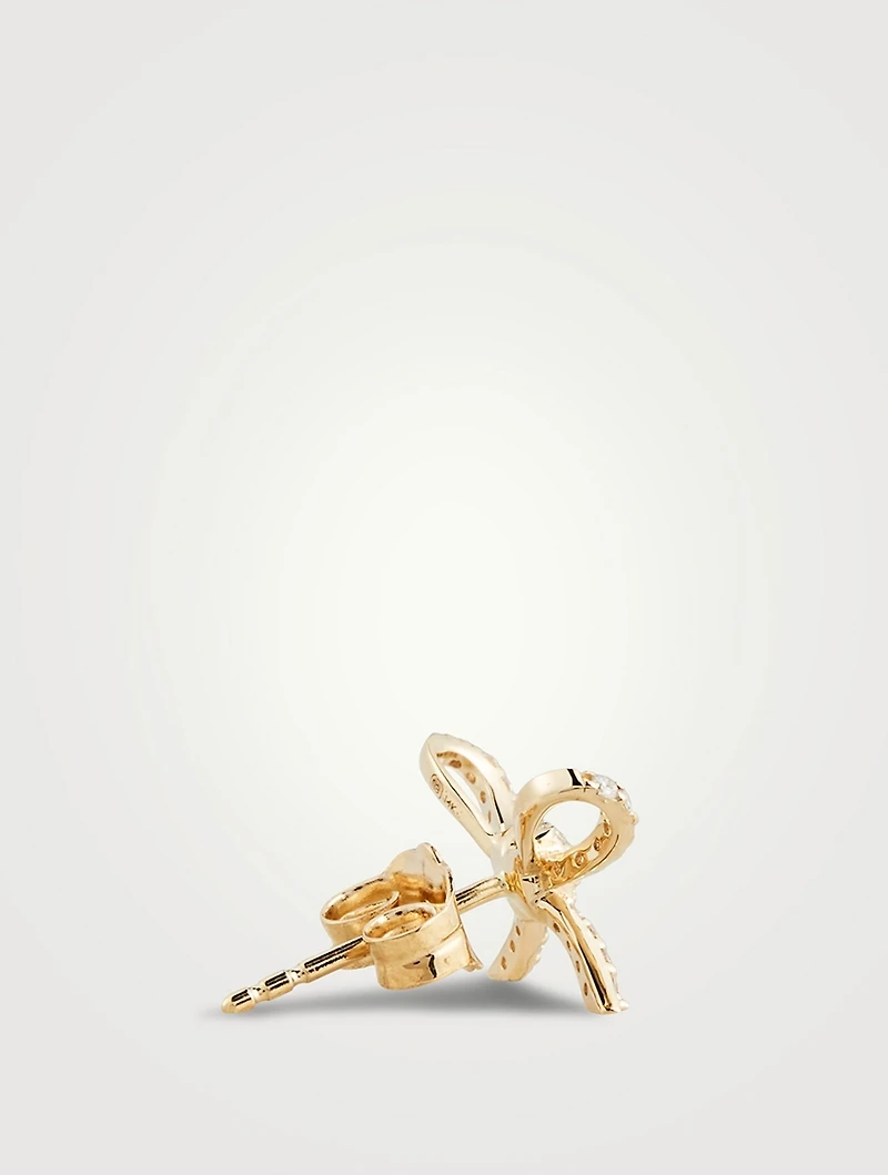 14K Gold Bow Pavé Diamond Stud Earring